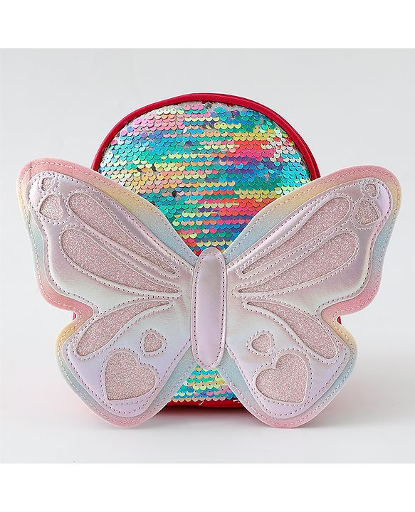 Babyhug Fashion Backpack with Hearts & Butterfly Applique - Fuchsia