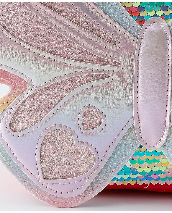 Babyhug Fashion Backpack with Hearts & Butterfly Applique - Fuchsia
