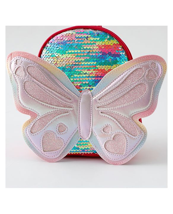 Babyhug Fashion Backpack with Hearts & Butterfly Applique - Fuchsia