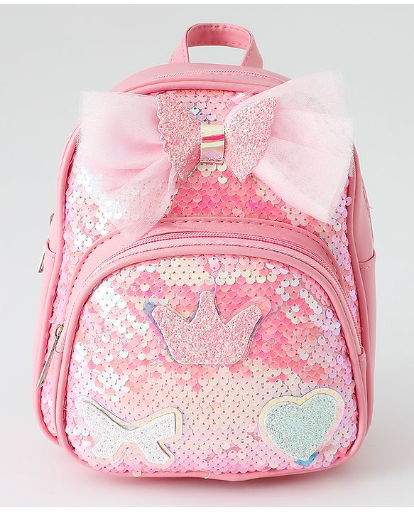 Babyhug Fashion Backpack with Hearts  & Bow Applique - Pink