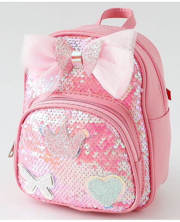 Babyhug Fashion Backpack with Hearts  & Bow Applique - Pink