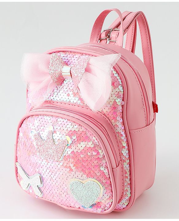 Babyhug Fashion Backpack with Hearts  & Bow Applique - Pink