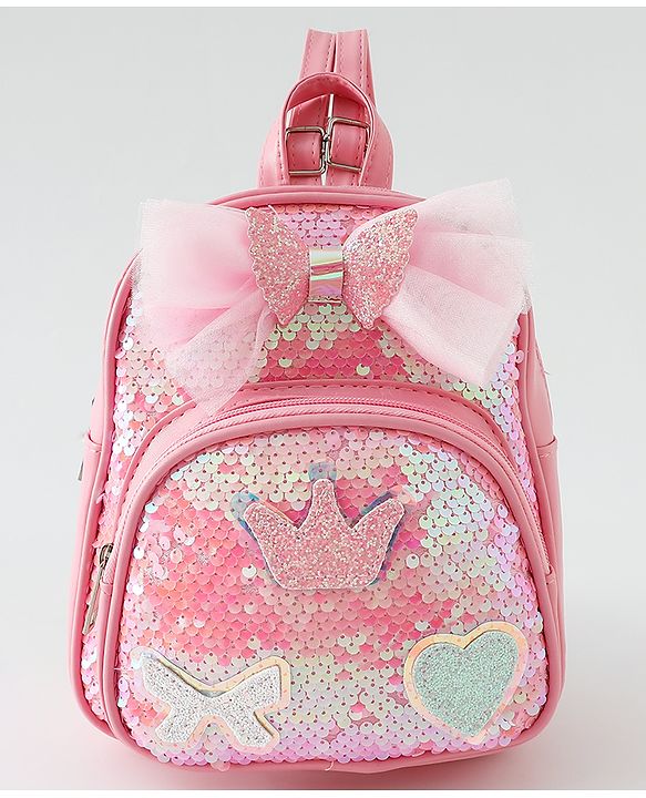 Babyhug Fashion Backpack with Hearts  & Bow Applique - Pink