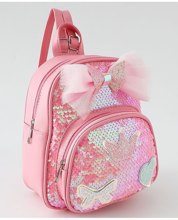 Babyhug Fashion Backpack with Hearts  & Bow Applique - Pink