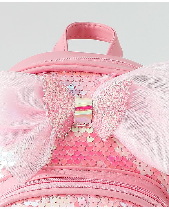 Babyhug Fashion Backpack with Hearts  & Bow Applique - Pink