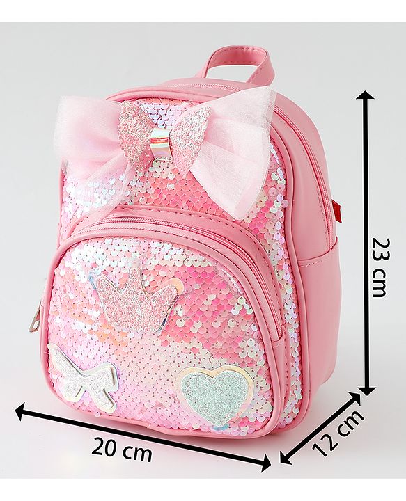 Babyhug Fashion Backpack with Hearts  & Bow Applique - Pink