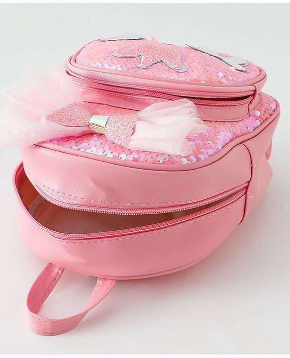 Babyhug Fashion Backpack with Hearts  & Bow Applique - Pink