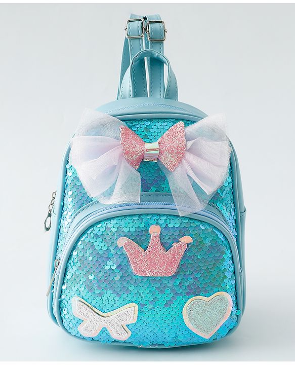 Babyhug Fashion Backpack with Hearts  & Bow Applique - Blue