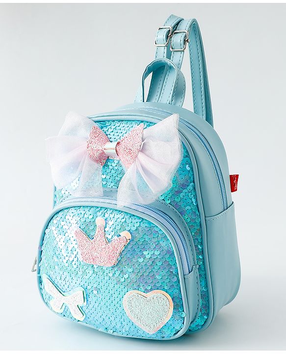 Babyhug Fashion Backpack with Hearts  & Bow Applique - Blue