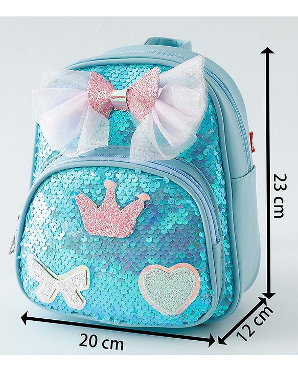 Babyhug Fashion Backpack with Hearts  & Bow Applique - Blue