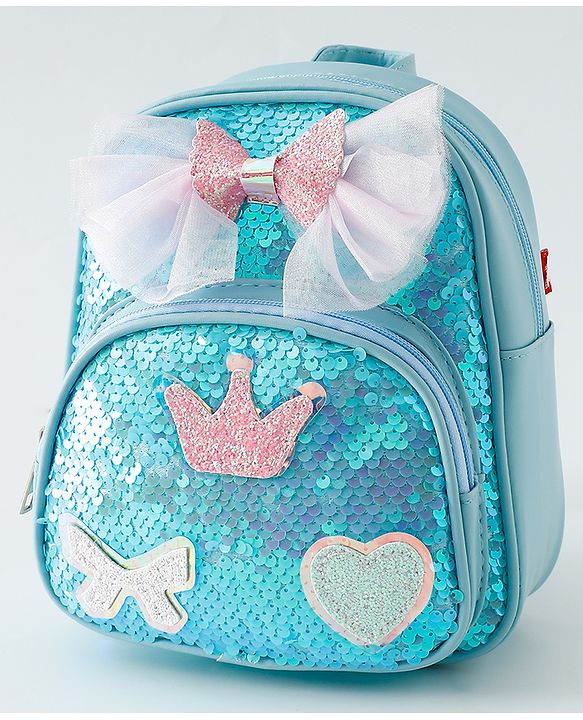 Babyhug Fashion Backpack with Hearts  & Bow Applique - Blue