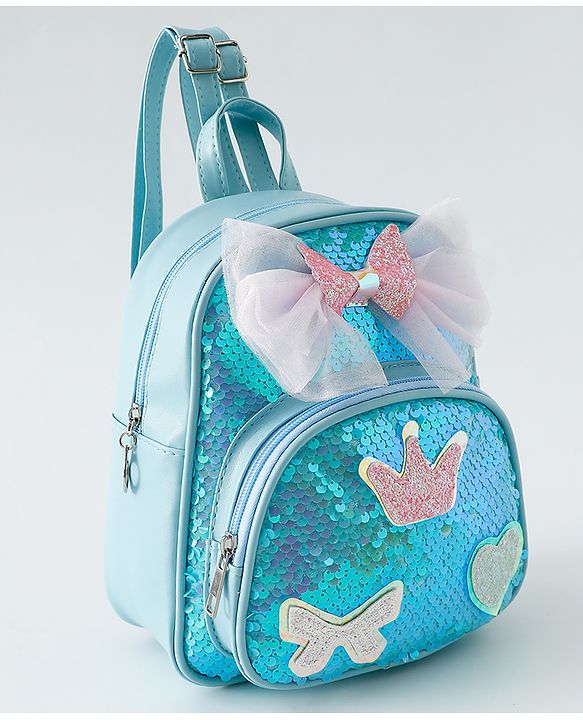 Babyhug Fashion Backpack with Hearts  & Bow Applique - Blue