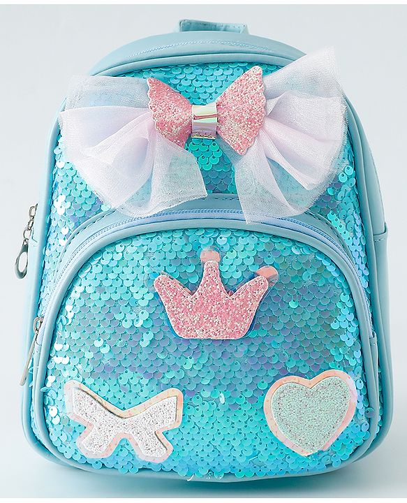 Babyhug Fashion Backpack with Hearts  & Bow Applique - Blue