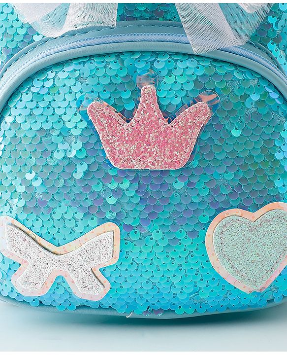 Babyhug Fashion Backpack with Hearts  & Bow Applique - Blue