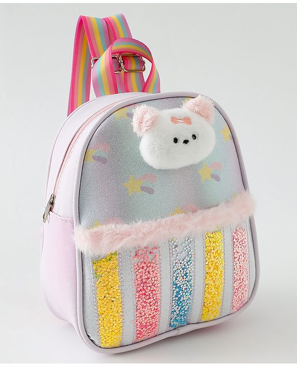 Babyhug Fashion Backpacks With Teddy Bear Applique - Multicolor