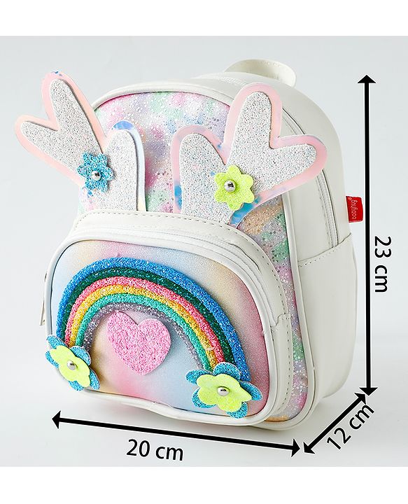 Babyhug Fashion Backpack with Hearts & Flower Applique - White