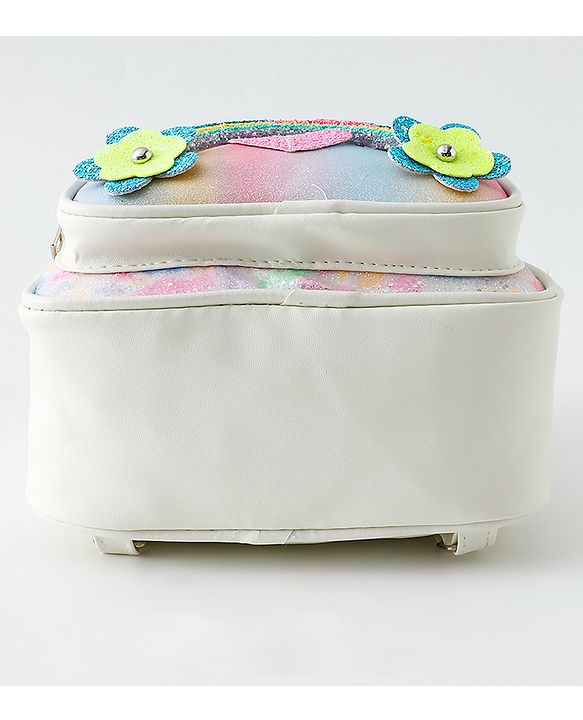Babyhug Fashion Backpack with Hearts & Flower Applique - White