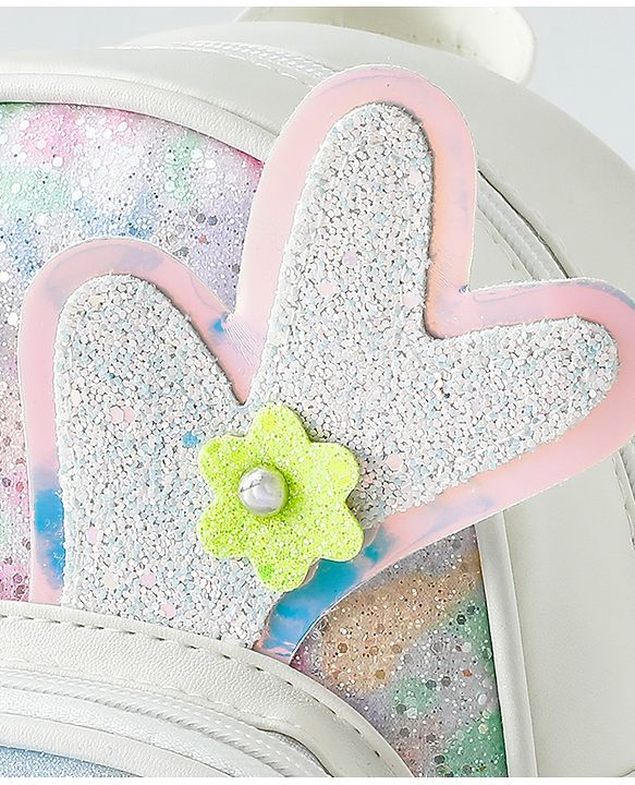 Babyhug Fashion Backpack with Hearts & Flower Applique - White