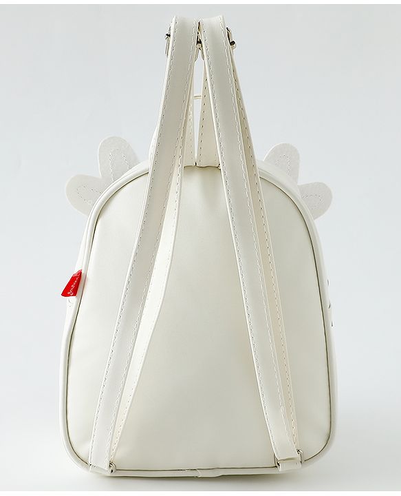 Babyhug Fashion Backpack with Hearts & Flower Applique - White