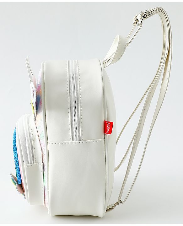 Babyhug Fashion Backpack with Hearts & Flower Applique - White