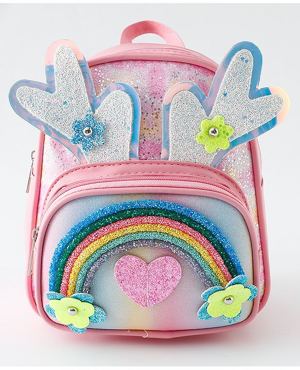 Babyhug Fashion Backpack with Hearts & Flower Applique - White