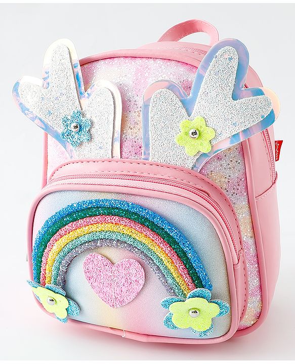 Babyhug Fashion Backpack with Hearts & Flower Applique - White