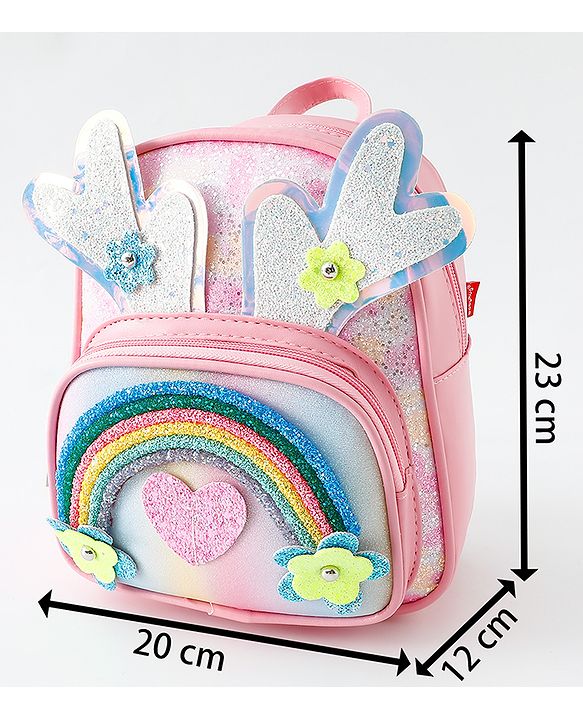 Babyhug Fashion Backpack with Hearts & Flower Applique - White