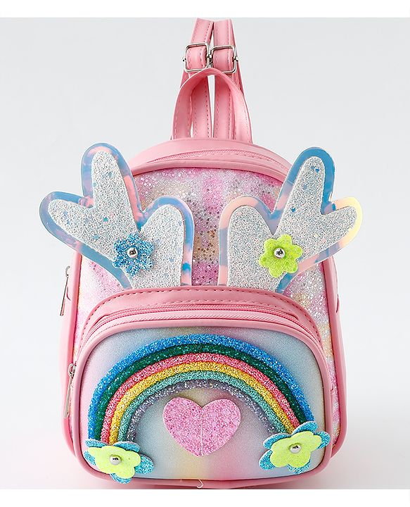 Babyhug Fashion Backpack with Hearts & Flower Applique - White