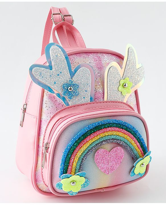 Babyhug Fashion Backpack with Hearts & Flower Applique - White
