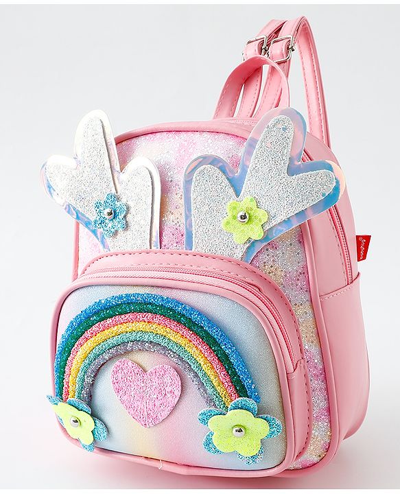 Babyhug Fashion Backpack with Hearts & Flower Applique - White