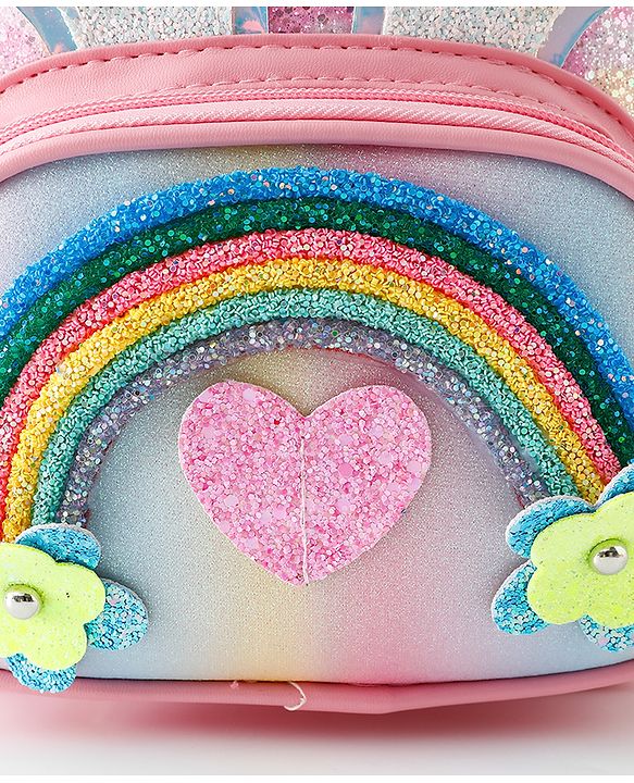 Babyhug Fashion Backpack with Hearts & Flower Applique - White
