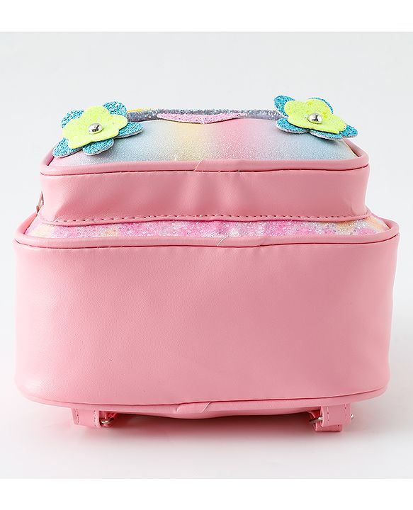 Babyhug Fashion Backpack with Hearts & Flower Applique - White