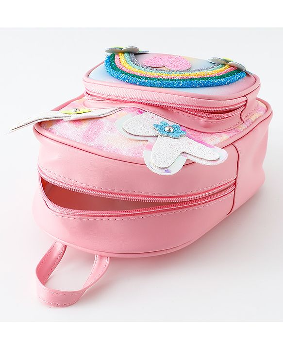 Babyhug Fashion Backpack with Hearts & Flower Applique - White