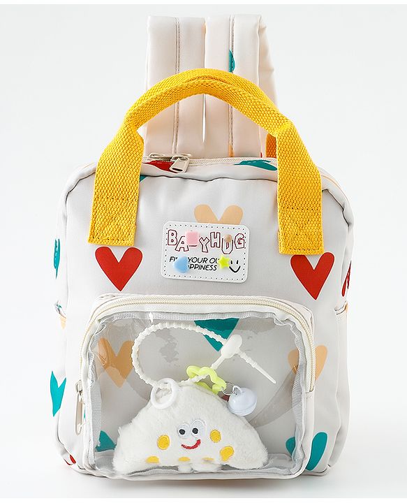 Babyhug Free Size Fashion Backpack With Hearts Design - White
