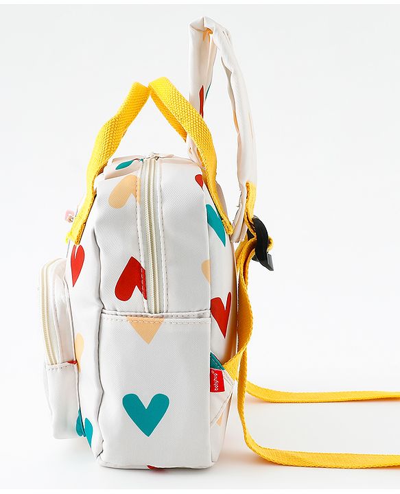 Babyhug Free Size Fashion Backpack With Hearts Design - White