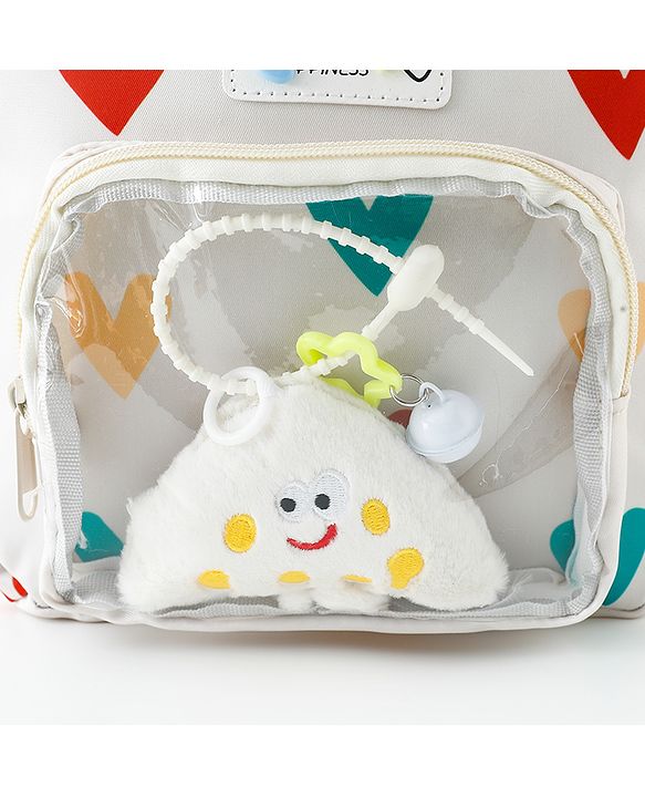 Babyhug Free Size Fashion Backpack With Hearts Design - White