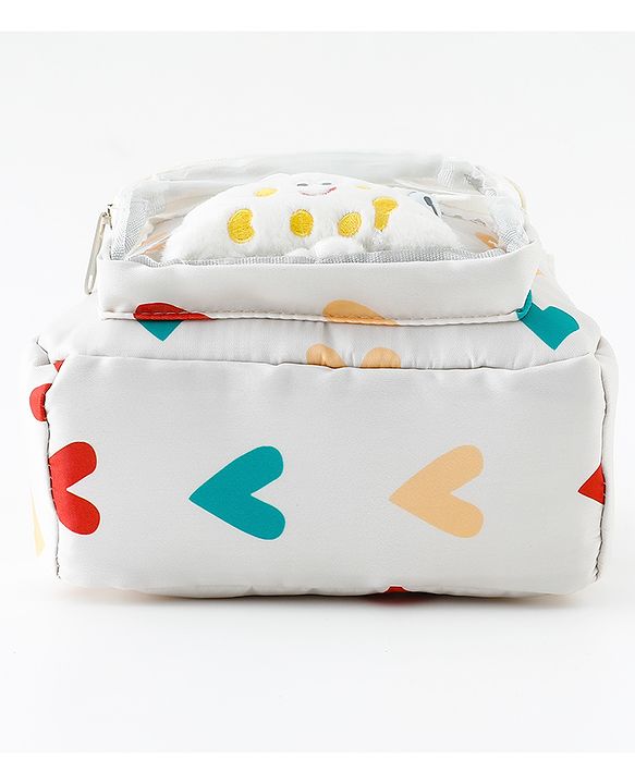 Babyhug Free Size Fashion Backpack With Hearts Design - White