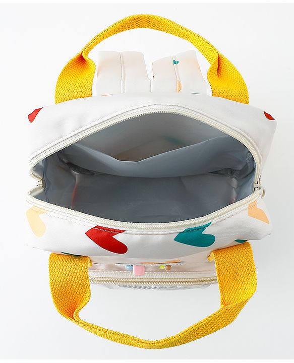 Babyhug Free Size Fashion Backpack With Hearts Design - White