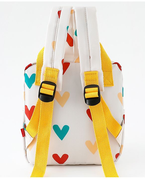 Babyhug Free Size Fashion Backpack With Hearts Design - White