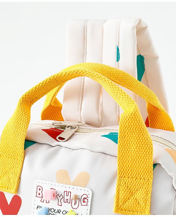 Babyhug Free Size Fashion Backpack With Hearts Design - White