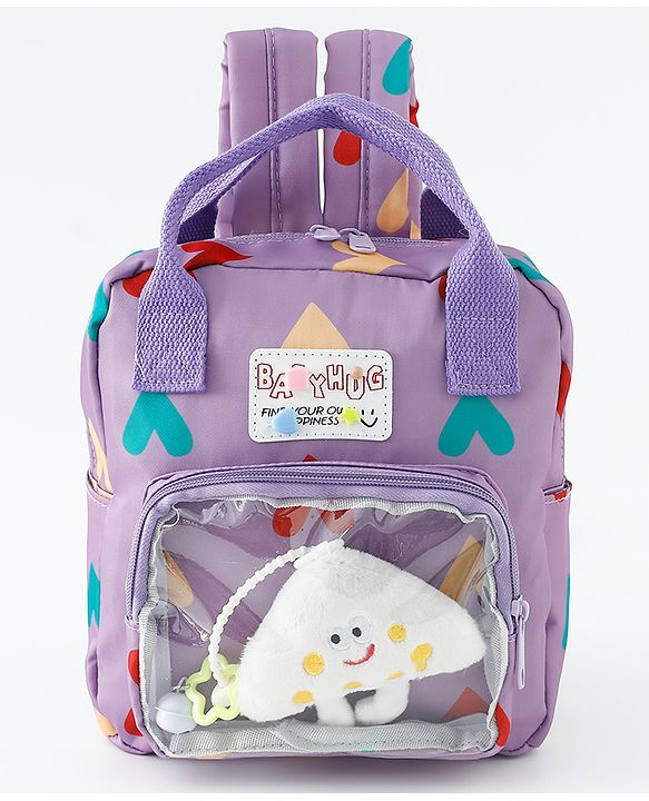 Babyhug Free Size Fashion Backpack With Hearts Design - White