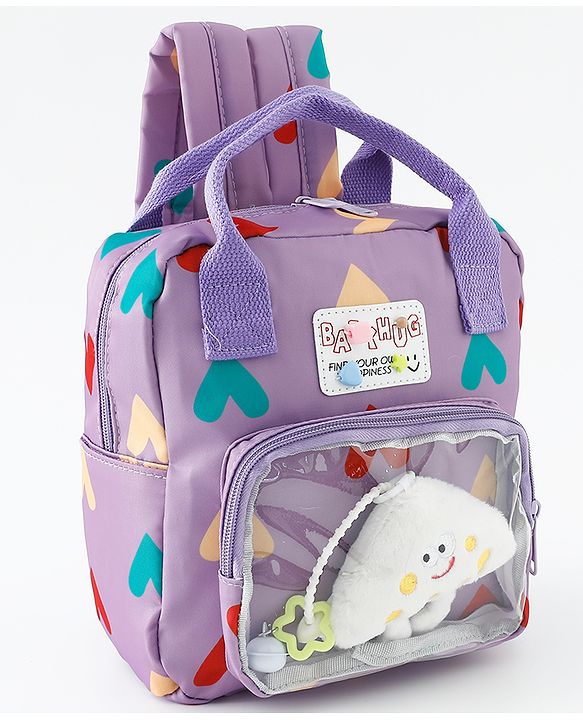 Babyhug Free Size Fashion Backpack With Hearts Design - White