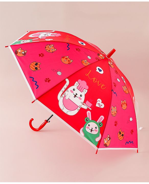 Babyhug Free Size Umbrella with Cat Print - Red