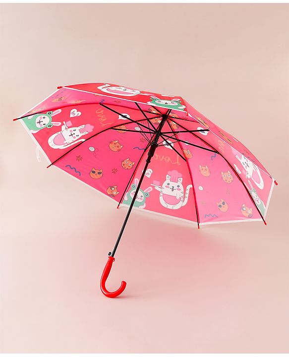 Babyhug Free Size Umbrella with Cat Print - Red
