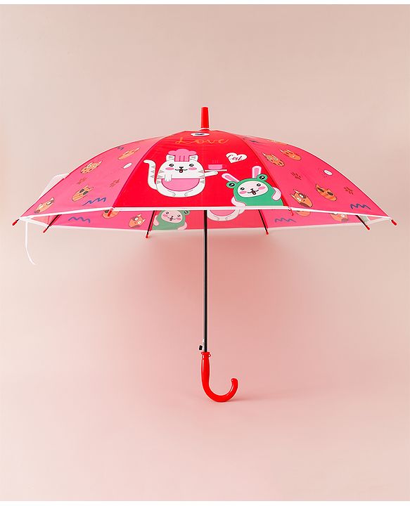 Babyhug Free Size Umbrella with Cat Print - Red