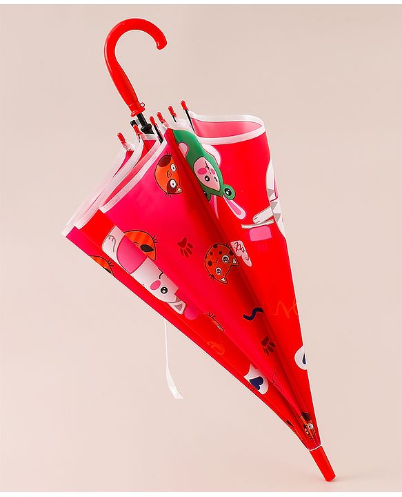 Babyhug Free Size Umbrella with Cat Print - Red