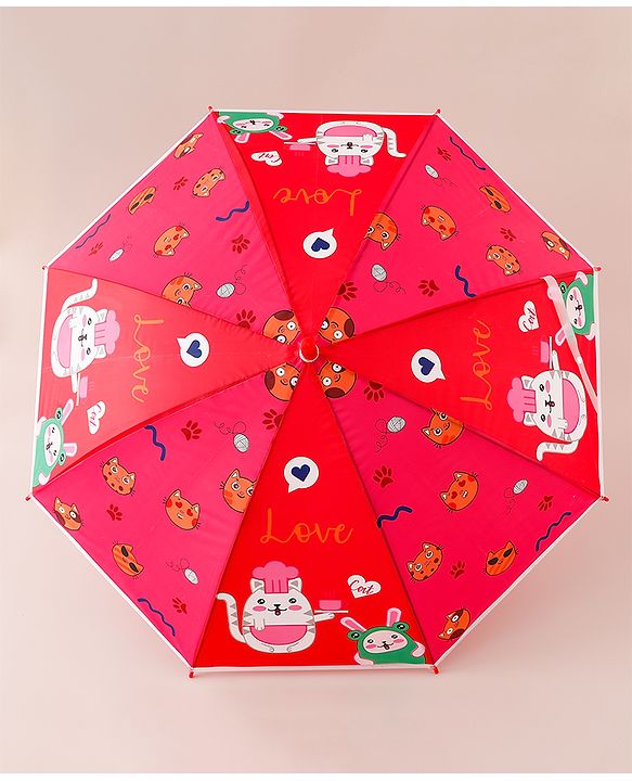 Babyhug Free Size Umbrella with Cat Print - Red