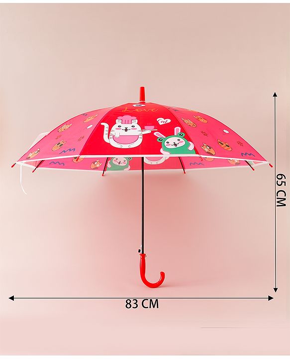 Babyhug Free Size Umbrella with Cat Print - Red