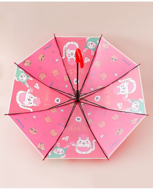 Babyhug Free Size Umbrella with Cat Print - Red