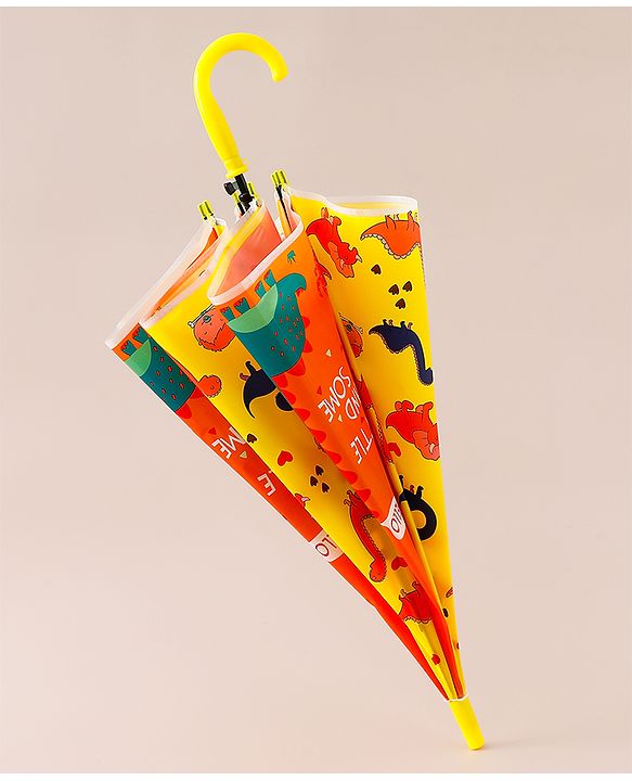 Babyhug Free Size Umbrella with Dinosaur Print - Yellow